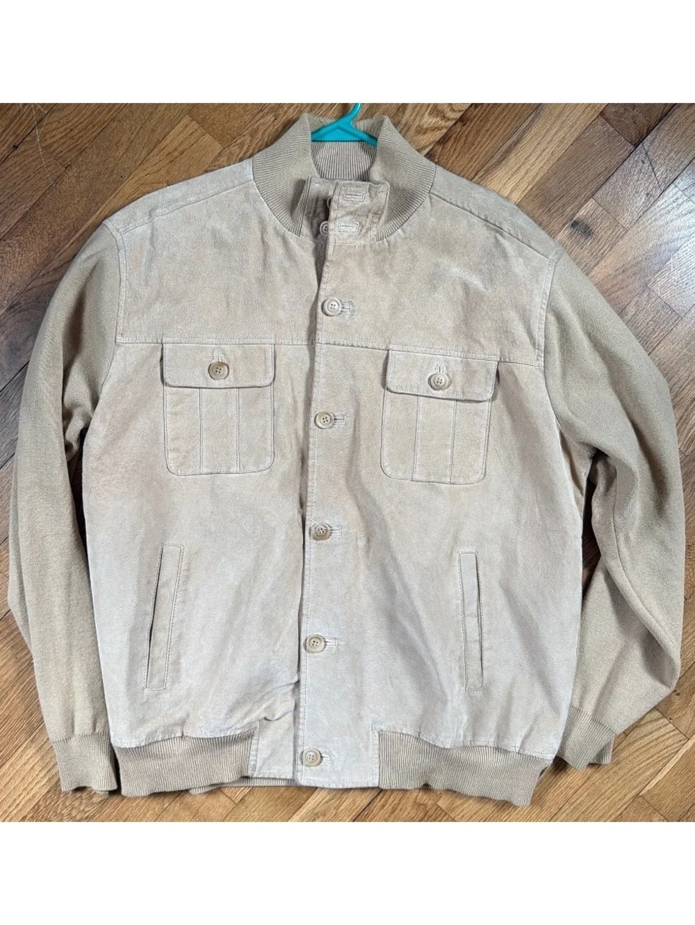 XL - Men - Perry Ellis Premium Beige Suede Knit Bomber